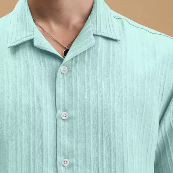 Aqua Blue Textured Short Sleeve Shirt - Image 4