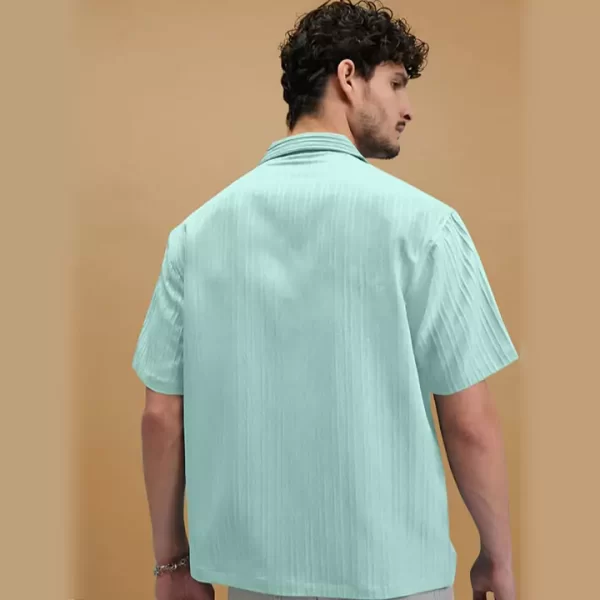 Aqua Blue Textured Short Sleeve Shirt - Image 3