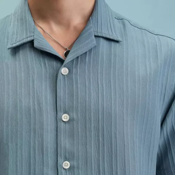 Steel Blue Textured Short Sleeve Shirt - Image 2