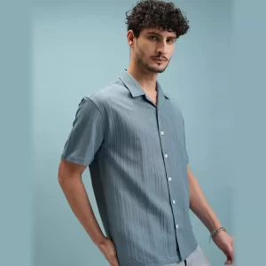 Steel Blue Textured Short Sleeve Shirt