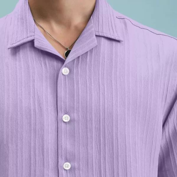 Lavender Relaxed-Fit Textured Half-Sleeve Shirt - Image 4