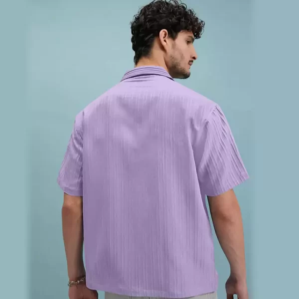 Lavender Relaxed-Fit Textured Half-Sleeve Shirt - Image 3