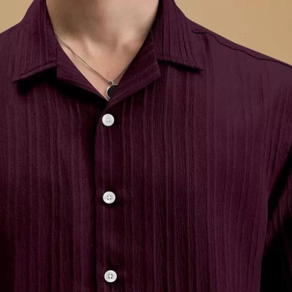 Deep Burgundy Textured Half-Sleeve Casual Shirt - Image 4