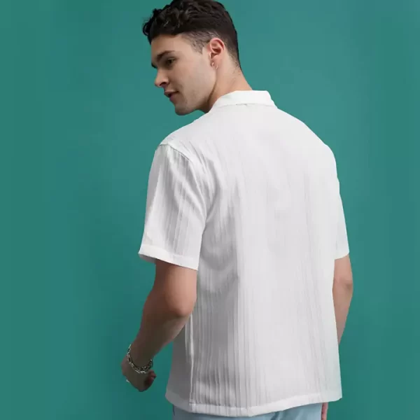 Crisp White Textured Short-Sleeve Shirt - Image 2