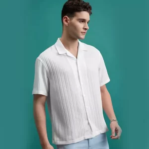 Crisp White Textured Short-Sleeve Shirt