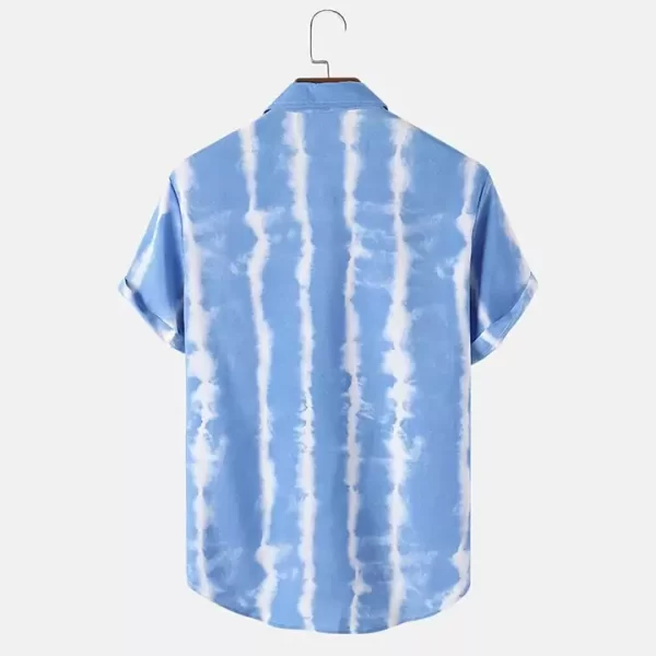 Men's Blue Tie-Dye Short-Sleeve Casual Shirt - Image 2