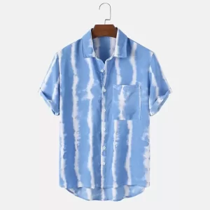 Men's Blue Tie-Dye Short-Sleeve Casual Shirt