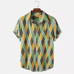 Men's Retro Argyle Print Short-Sleeve Shirt