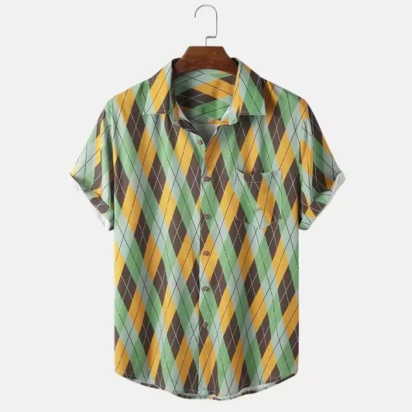 Men's Retro Argyle Print Short-Sleeve Shirt