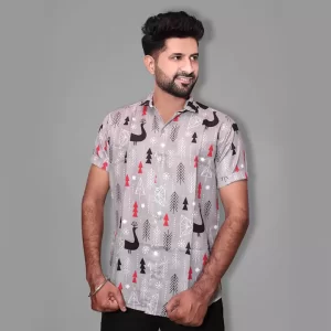 Grey Printed Casual Shirt for Men