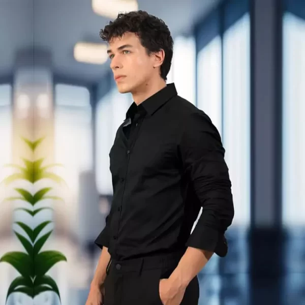 Jet Black Slim Fit Formal Shirt - Image 4