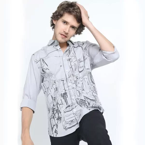 Grey Colour Printed full Sleeve Shirt - Image 4