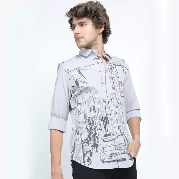 Grey Colour Printed full Sleeve Shirt - Image 2