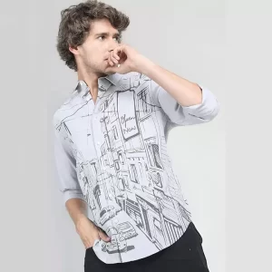 Grey Colour Printed full Sleeve Shirt