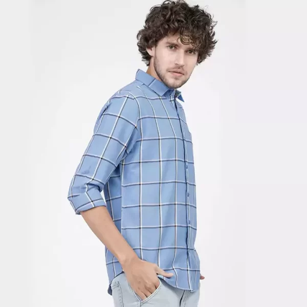 Sky blue colour Checked Full Sleeve Shirt - Image 4