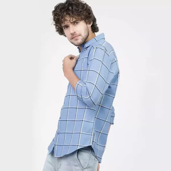 Sky blue colour Checked Full Sleeve Shirt - Image 2