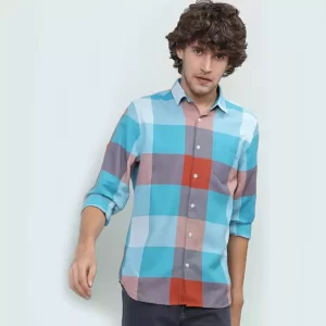 Blue Colour Squared Checked Full sleeve shirt