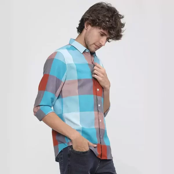 Blue Colour Squared Checked Full sleeve shirt - Image 2