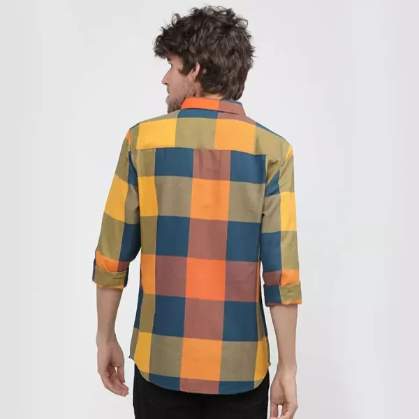 Yellow Colour Blue Squared Checked Full sleeve shirt - Image 4