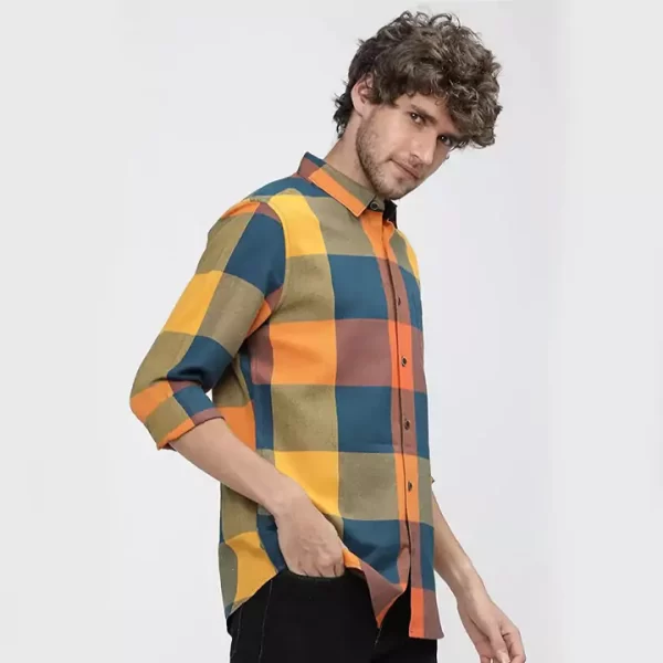 Yellow Colour Blue Squared Checked Full sleeve shirt - Image 2