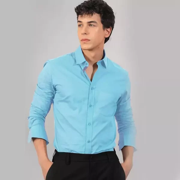 Sky Blue Slim Fit Formal Shirt - Image 3