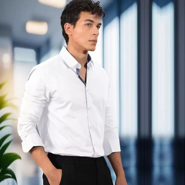 Versatile White Slim Fit Shirt for Men - Image 4