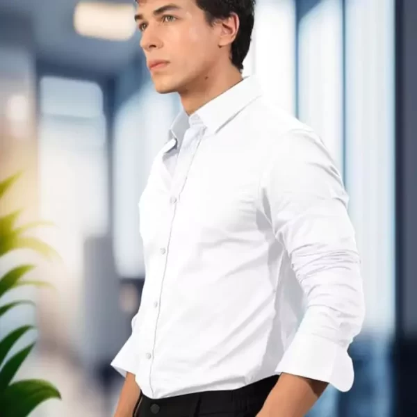 Versatile White Slim Fit Shirt for Men - Image 3