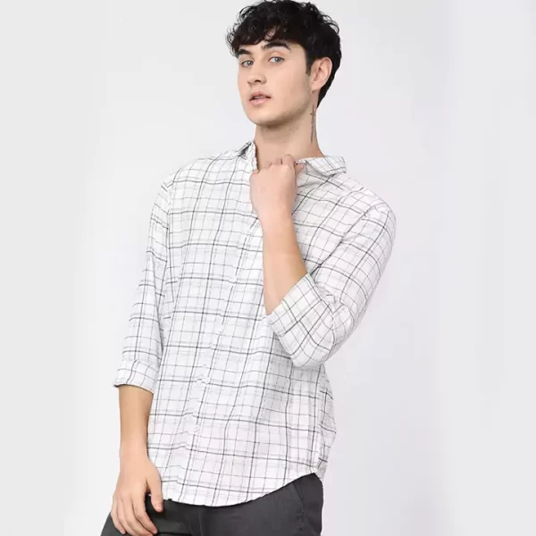 White & Black Checked Cotton Casual Shirt - Image 4