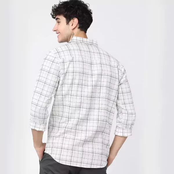 White & Black Checked Cotton Casual Shirt - Image 3