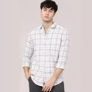 White & Black Checked Cotton Casual Shirt