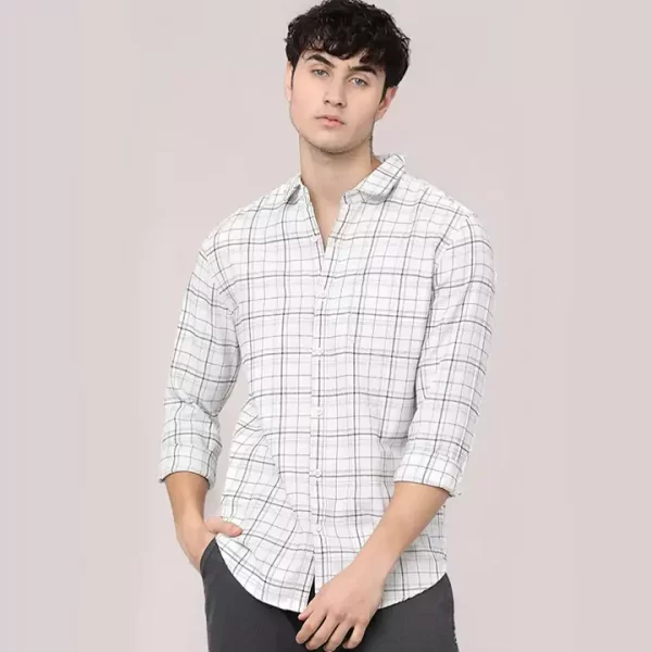 White & Black Checked Cotton Casual Shirt