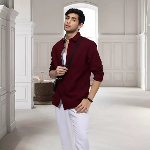 Maroon Casual Slim Fit Shirt for Men - Image 3