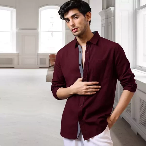 Maroon Casual Slim Fit Shirt for Men