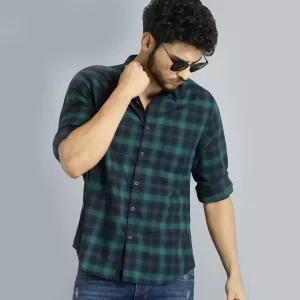 Green & Black Checked Full-Sleeve Casual Shirt