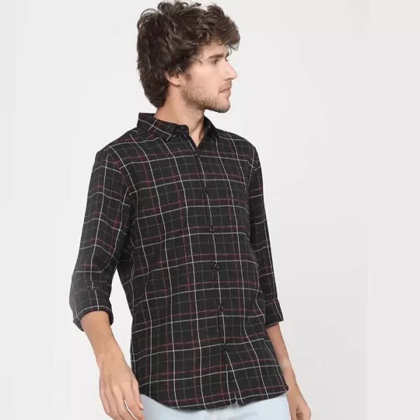 Black & Red Checked Cotton Casual Shirt - Image 3