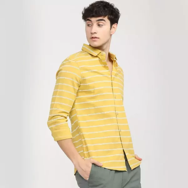 Men's Casual Yellow Striped Cotton Shirt - Image 4