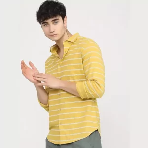 Men's Casual Yellow Striped Cotton Shirt