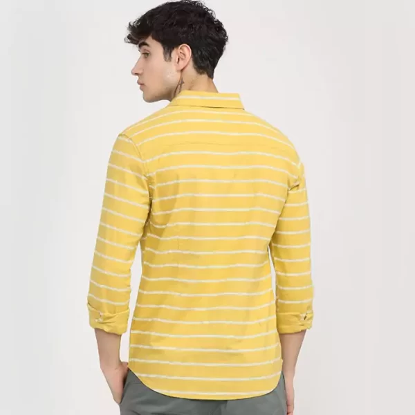 Men's Casual Yellow Striped Cotton Shirt - Image 3