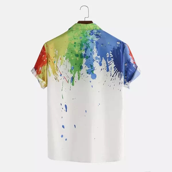 Men's Vibrant Paint Splash Printed Short-Sleeve Shirt - Image 2