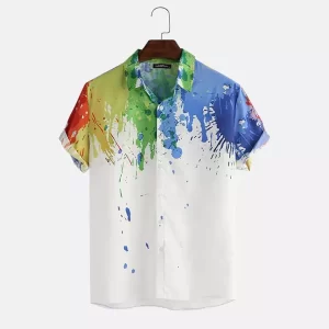 Men's Vibrant Paint Splash Printed Short-Sleeve Shirt