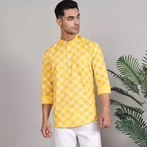 Sunshine Yellow Floral Printed Short Kurta