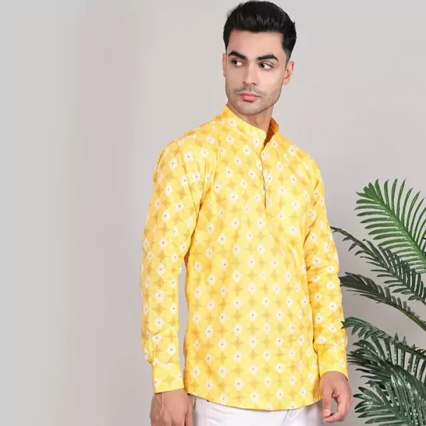 Sunshine Yellow Floral Printed Short Kurta - Image 3