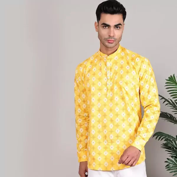 Sunshine Yellow Floral Printed Short Kurta - Image 2