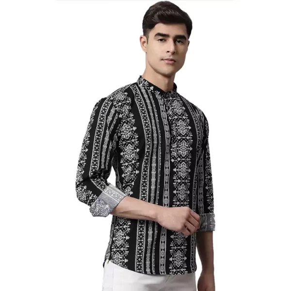 Leaf Patterned Black Printed Short Kurta - Image 3