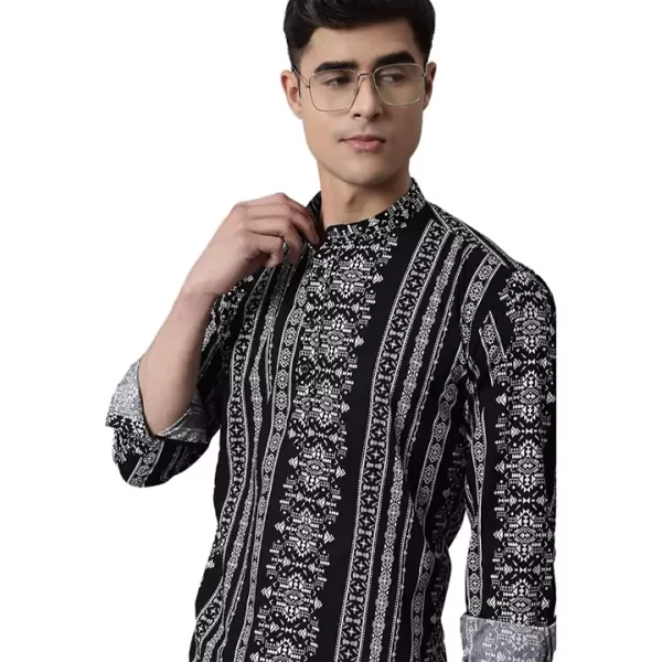 Leaf Patterned Black Printed Short Kurta - Image 2