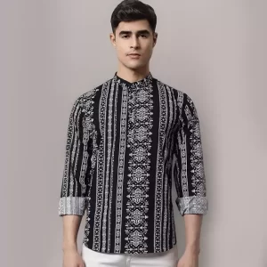 Classic Black and White Printed Short Kurta