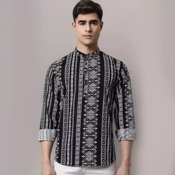 Classic Black and White Printed Short Kurta