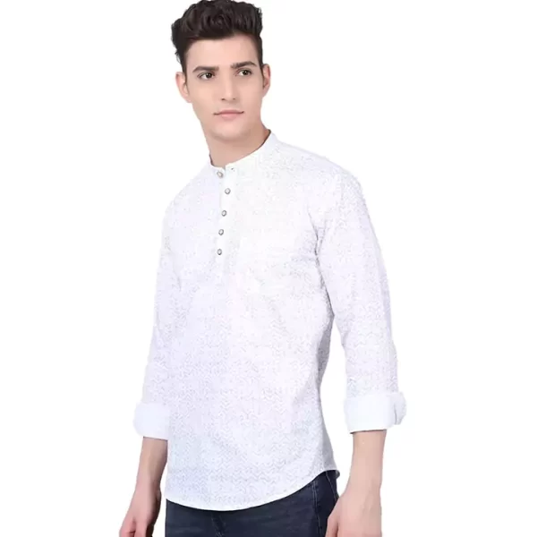 White Elegant Plain Kurta - Image 4