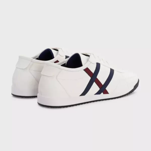 White Casual Sneakers with Navy and Red Stripe Detailing - Image 2