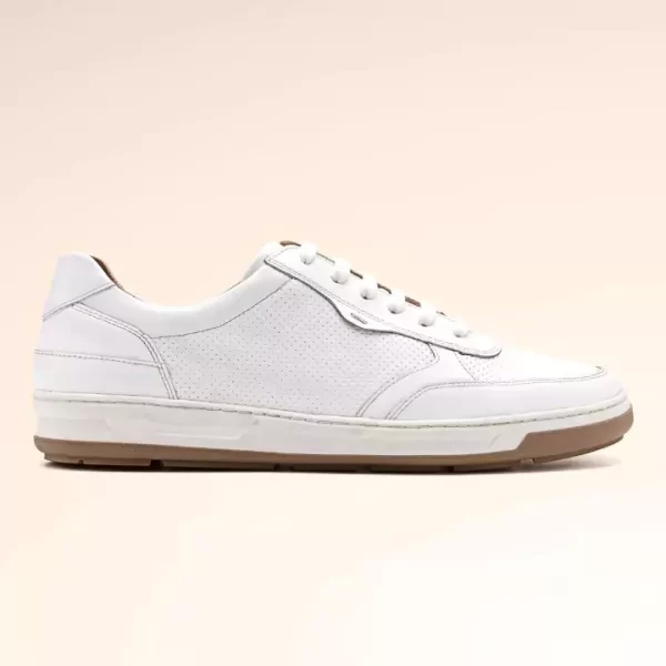 Classic White Leather Sneakers with Tan Detailing - Image 3